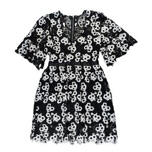 Just Me S Crochet Lace Stark Floral Overlay Fit Flare Zip Black White Dress
